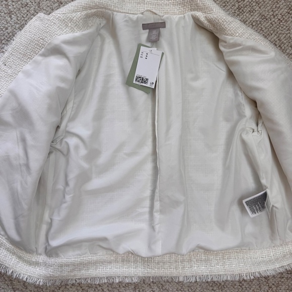 H&M Womens Fringe-trimmed bouclé jacket Cream Size Medium M - Picture 5 of 5